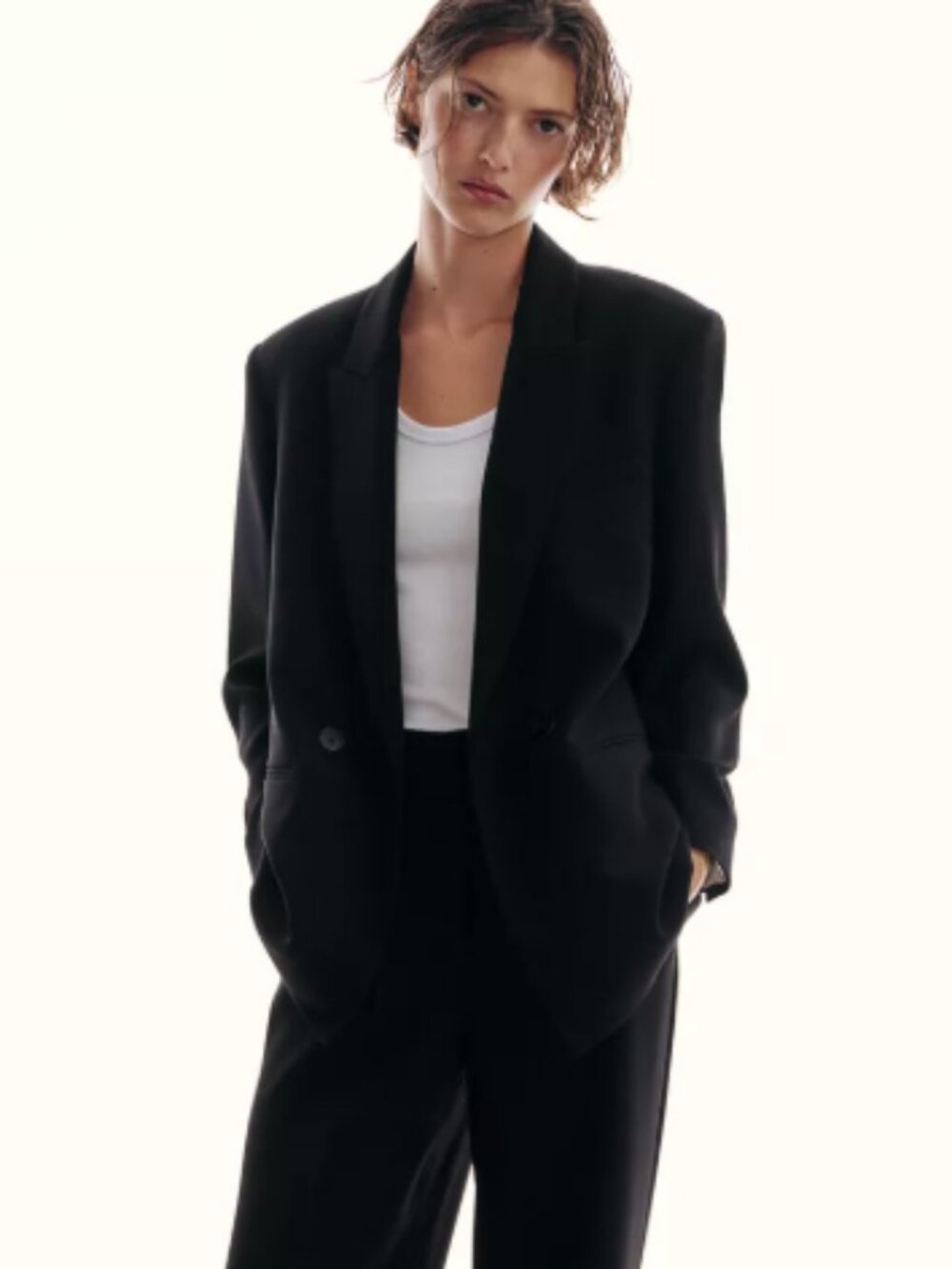 Oversized Black Single-Button Tailored Blazer